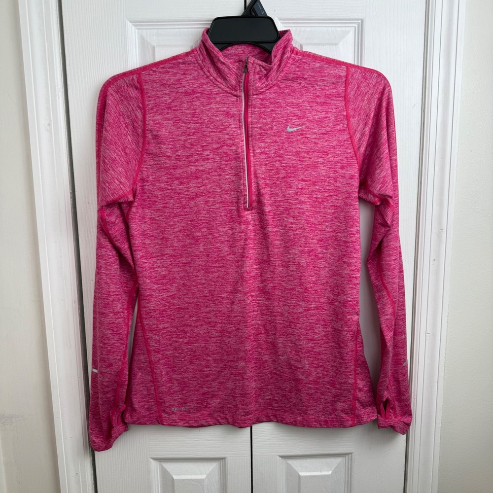 Nike Dri‎ Fit Womens Pink Heathered Long Sleeve Running Shirt Thumbholes Size M